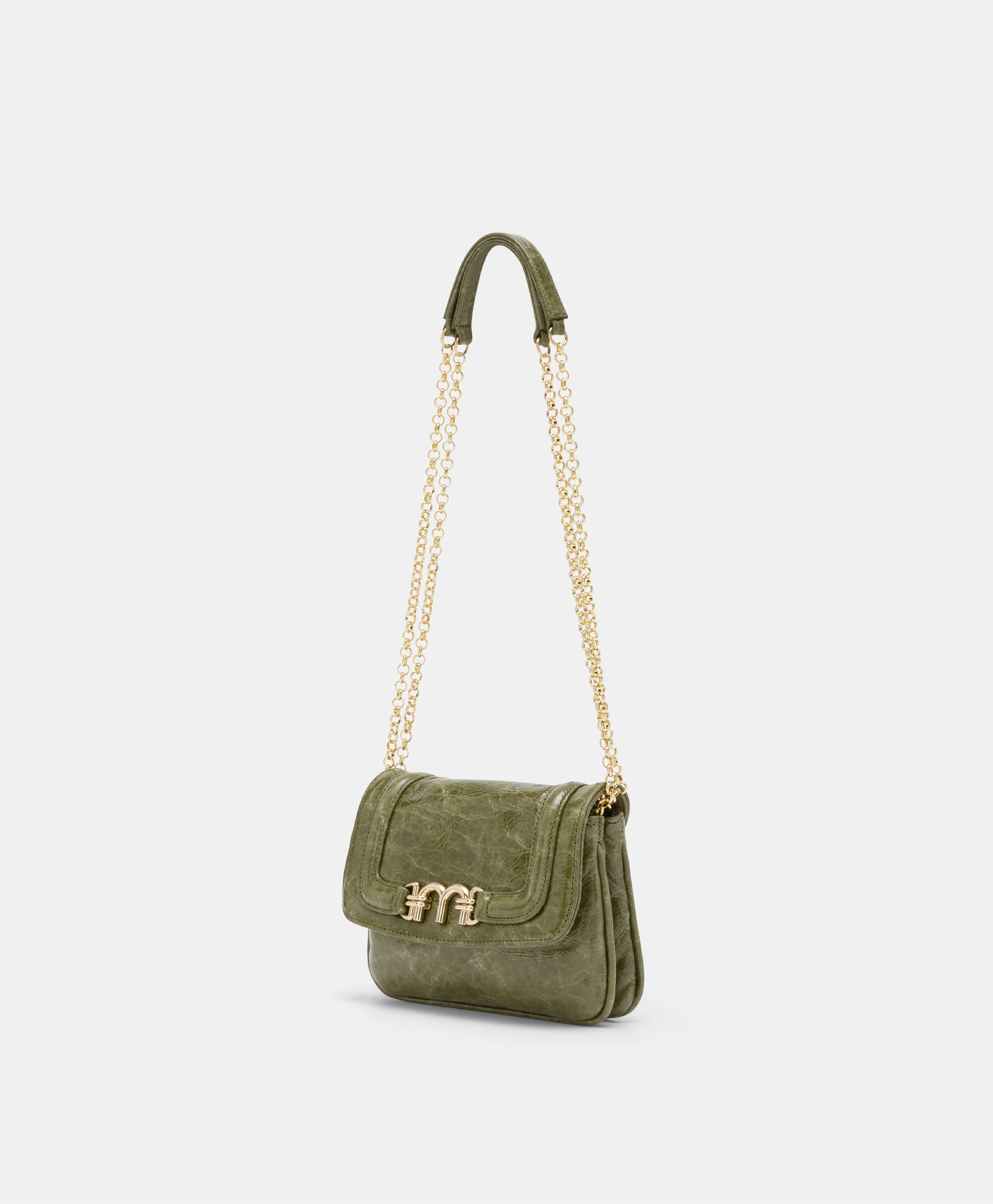 SAC MOMONI MIMI' FLORE EN CUIR NAPLAK - VERT OLIVE - Momonì