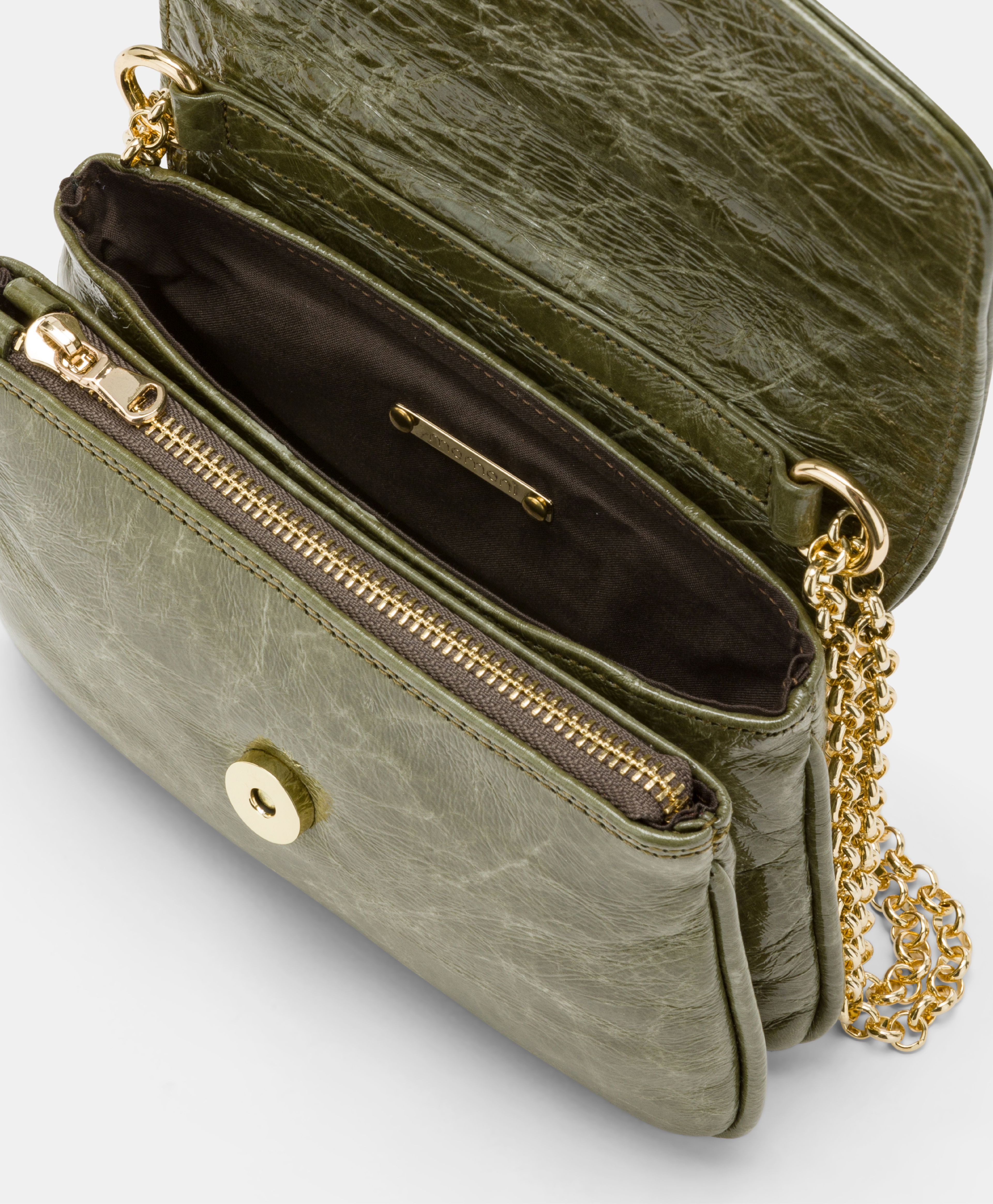 SAC MOMONI MIMI' FLORE EN CUIR NAPLAK - VERT OLIVE - Momonì