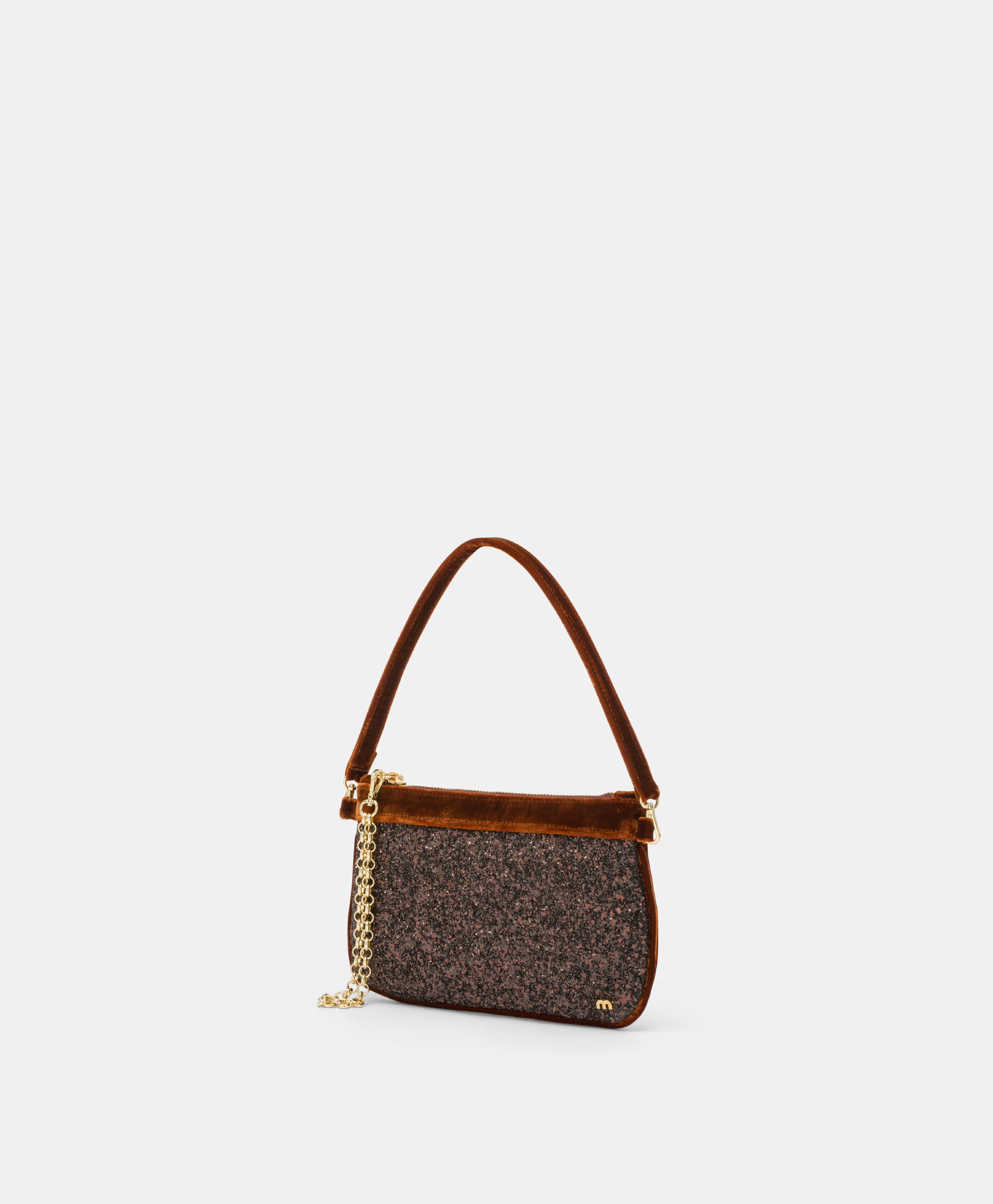 MOMONI KUROI BIS BAG IN VELVET WITH GLITTER - BRONZE/LEATHER - Momonì