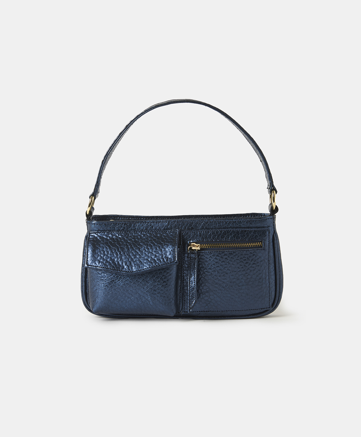 GINEPRO BAG IN LAMÉ LEATHER - BLUE - Momonì