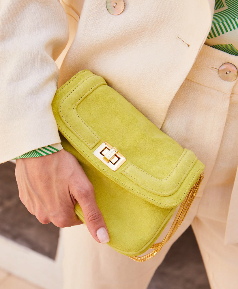 BORSA MOMONÌ MIMÌ FLORE IN PELLE SCAMOSCIATA - LIME - Momonì